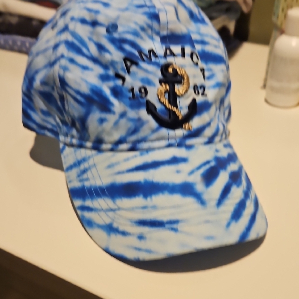 Blue Tie-Dye Cap with Anchor Design